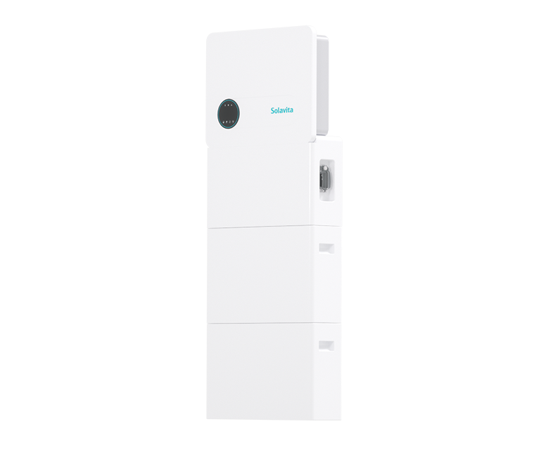 Solavita SWES3-6H-S1 all-in-one residential battery system, featuring a sleek, wall-mounted white unit with integrated inverter and battery storage, ideal for efficient home energy management.