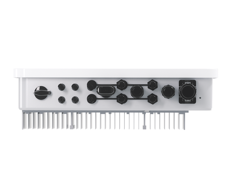 Solavita single-phase hybrid inverter back panel showing multiple DC and AC connectors, optimized for home solar energy storage systems with versatile connectivity options."  This description captures the key details of the image, highlighting the connectivity features and intended application of the inverter in home solar energy storage setups