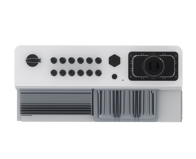 Bottom view of Solavita on-grid inverter showcasing PV input and communication ports, designed for efficient integration in solar energy systems, ideal for commercial and industrial installations