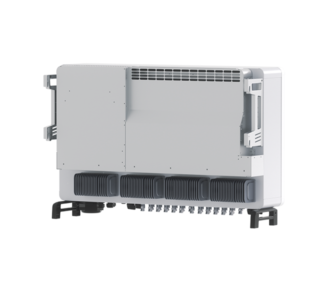 Rear view of Solavita on-grid inverter showcasing heat dissipation fins and multiple connection ports, optimized for commercial and industrial (C&I) applications. Ideal for efficient power management in three-phase solar inverter systems.