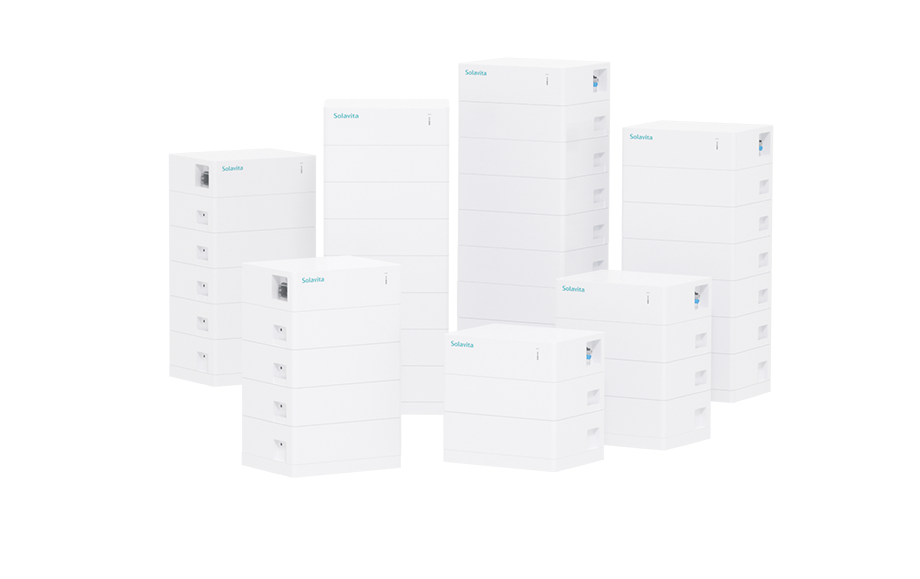 Solavita battery pack product range showcasing a variety of storage capacities available for customers, from 5.12kWh to 20kWh, designed to meet diverse energy storage needs for residential and commercial applications